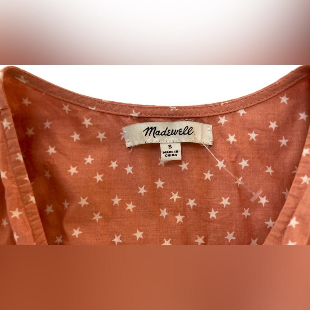 Madewell Wrap Top – Pink Star Scatter – Puff Sleeve‎ V-Neck – Size Small NWOT - Picture 4 of 11